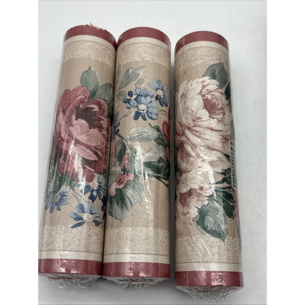 3- Brewster Home Fashions wallpaper border Floral Cottage Country NOS